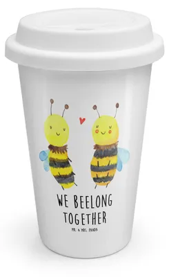 Produktbild von Mr. & Mrs. Panda Thermobecher To Go Biene Verliebt - Weiß - Geschenk, ToGo Kaffeebecher, Coffee Becher, keramik, Hummel