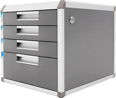 Produktbild von Dokumentenablage - Schreibtisch-Aktenschrank - 4 Schubladen - Kleine Schublade 5 cm Höhe - Aluminiumlegierung/Kunststoff/MDF - Montage Erforderlich - Hellgrau