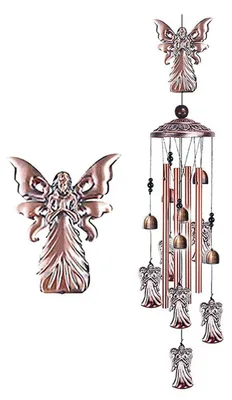 Immagine prodotto di Campanello a vento in metallo, stile retrò, per giardino e patio, con 4 tubi in alluminio, 6 elementi pendenti, altezza 90 cm