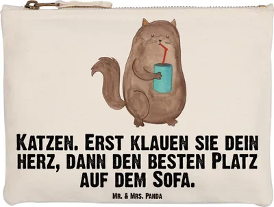 Produktbild von Mr. & Mrs. Panda Mäppchen Katze Dose Grösse XL Große - Weiß - Geschenk, Federtasche, Kulturbeutel, Katzen, kosmetiktäschchen, Cat, Cats, Etui, Pouch, Federmappe, Herz