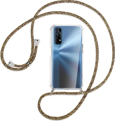 Produktbild von Handykette Backcover-Schutzhülle mit Band (Metall silberfarben) für Realme 7 (RMX2151) - braun+beige