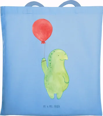 Produktbild von Mr. & Mrs. Panda Tote Bag Schildkröte Luftballon - Sky Blue - Geschenk, Uni Tasche, Motivationsspruch, Unitasche, canvas, Laptoptasche, Ballon, Schildkröten, Jahrmarkt