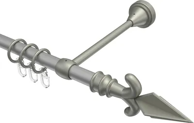 Produktbild von Interdeco Gardinenstange / Vorhangstange Silbergrau / Chrom matt, Typ Primus Matteo (Pfeil), 16 mm Ø 1-läufig, 320 cm