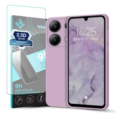 Produktbild von Hülle für Xiaomi Redmi Note 13 mit 9H Displayglas Displayschutz Case Cover Bumper Smartphone Softgrip Schutzhülle Farbe: Lila