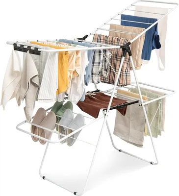 Immagine prodotto di Costway Stendibiancheria a 2 livelli, asciugatrice pieghevole con ali regolabili in altezza 154 x 55,5 x 112 cm bianco