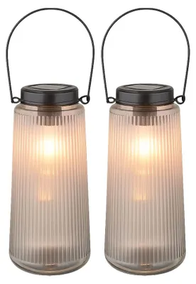 Produktbild von 2x LED Solarleuchte, Laterne, Glas klar, H 25 cm