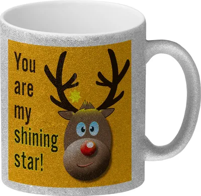 Produktbild von Weihnachten Glitzer-Kaffeebecher mit Rentier Motiv in Orange