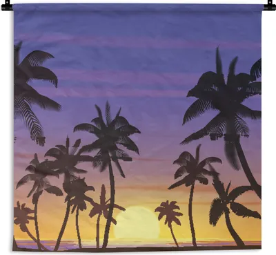 Produktbild von MuchoWow® Wandteppich Wandbehang Sonne - Palme - Meer 150x150 cm Tapisserie Dekoration Wandtuch - Wohnaccessoires - Modernes