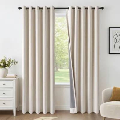 Verdunkelnde Vorhänge mit Ösen, 2 Stück, 140x260 cm, Beige
