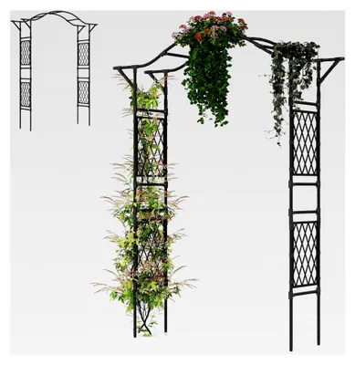Produktbild von Metallrosenbogen, Gartenbogen für Rosen und Kletterpflanzen, Rankhilfe für Hochzeiten und Gartenpartys, Rankgitter Spalier Torbogen, Pflanzenstütze, 170x39x210 cm, Schwarz