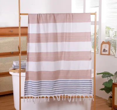 Produktbild von Strandtuch 90x180 mit Fransen, Beige Streifen