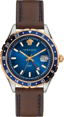 Produktbild von Versace V11080017 Hellenyium GMT blau silber roségold braun Leder Herren Uhr NEU
