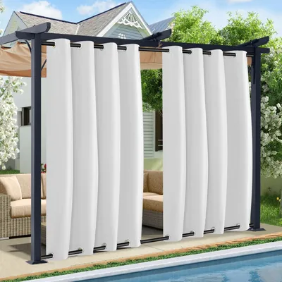 Produktbild von 2 Stück Outdoor Vorhänge Wetterfest Oben und Unten mit Ösen Wasserdicht Gardinen für Garten Terrasse Pavillon Veranda Balkon, Weiß, B132XH273cm
