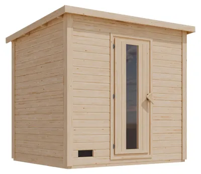 Produktbild von Karibu 38 mm Saunahaus Melo 3 naturbelassen mit Ofen 9 kW integrierte Strg
