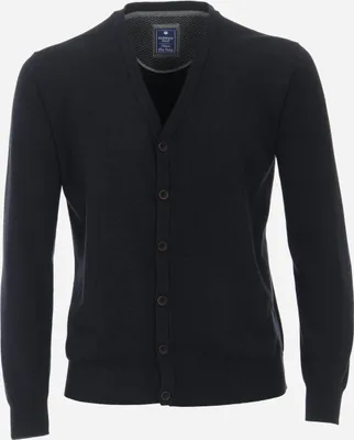 Produktbild von REDMOND Casual Herren Strickjacke Langarm V-Ausschnitt Knopfleiste Regular Fit Baumwolle uni Marine 5XL