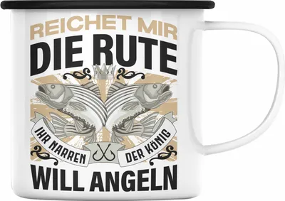 Produktbild von Trendation - Angler Emaille Tasse Geschenk Männer Spruch Lustig für Fischer Geschenkidee Angeln Fischen (Schwarz)
