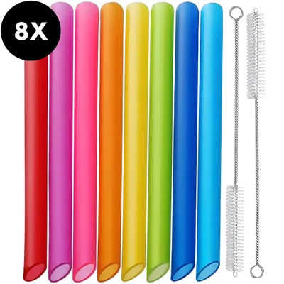 Produktbild von Ultiluxe Bubble Tea Strohhalme - 8-teiliges Set - Wiederverwendbare dicke Trinkhalme - 26 x 1 cm - Hochwertige bunte Trinkhalme
