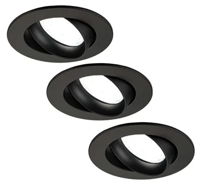 Produktbild von Ledvion 3er Set LED Einbaustrahler Rund Schwarz 3W dimmbar Kaltweiss