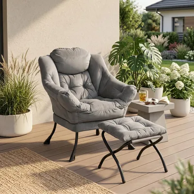 Produktbild von ClinviaSessel mit Hocker,Relaxsessel mit Armlehnen,Seitentasche&Fußstütze,Loungesessel,Fernsehsessel,Ohrensessel für Wohnzimmer,Schlafzimmer,Büro,Grau