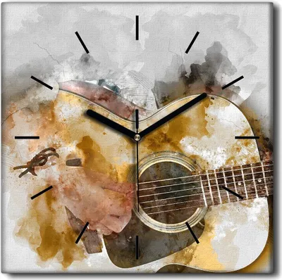 Produktbild von Coloray Uhr auf Leinwand 30x30 cm Wand Uhr Dekoration Wohnzimmer Segeltuch schwarze Hände -Instrumentengitarre.
