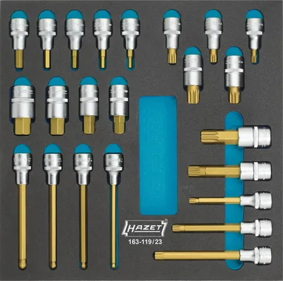 Obrázok produktu pre HAZET 163-119/23, Súprava zásuvky, 1/2", Metrické / imperiálne, 23 hlava/hlavy, 344 mm, 342 mm
