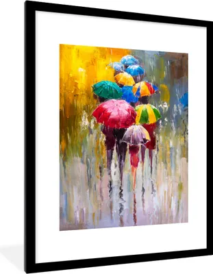 Produktbild von MuchoWow® Gerahmtes Poster Gemälde - Regenschirm - Öl 60x80 cm - Poster mit Schwarzem Bilderrahmen Wandposter Rahmen Foto Bilder - Wohnzimmer - Dekorationen - Prämie