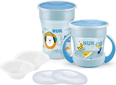 Produktbild von NUK Magic Duo Set Blau – 2 Magic Cups, 2022 Edition + 2 Ersatzdeckel & 2 Trinktüllen – -frei, auslaufsicherer Becher für Kleinkinder