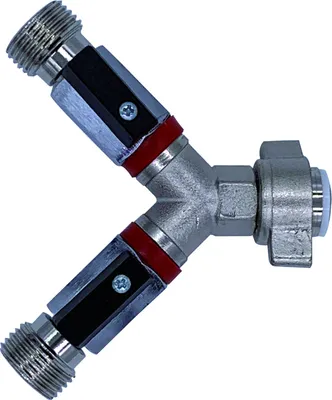 Produktbild von Absperrhahn, Absperrventil 2-leitig, für Druckminderer, Thread sizes:1 x 3/4“ IG und 2 x 3/4“ AG