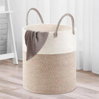Produktbild von Ibenzoa® Geflochtener Aufbewahrungskorb aus Baumwollseil, 58 L (50 x 38 cm) – faltbar mit robusten Tragegriffen, für Wäsche, Spielzeug & Babybedarf