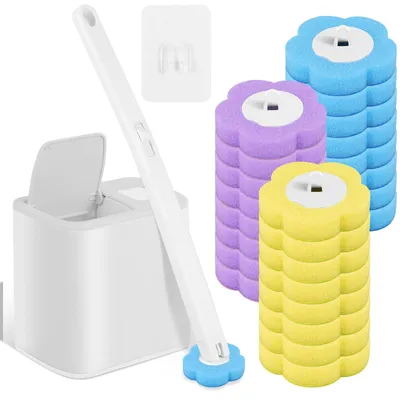 Produktbild von Omgoods – Einweg-Toilettenbürstenset mit Toilettenhalter und austauschbaren Bürstenköpfen – 24 Stück