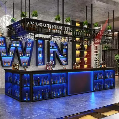 Produktbild von Empfangstresen, Kassentresen und Bartheke (mit Eckelement), geeignet für Restaurants und Bars, Schwarz 260x60x100cm /HSLGTW-ZJ-260/