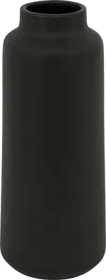 A black ceramic vase.
