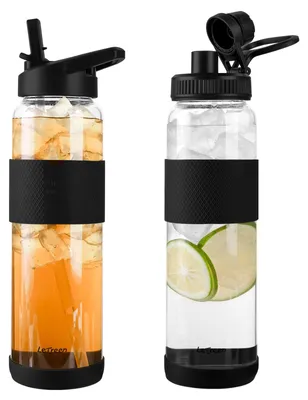 Obrázok produktu pre 1000 ml / 32 oz Sklenená fľaša na vodu s brčkom – fľaša na vodu 1 liter