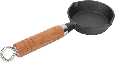 Imagen del producto de Mini sartén de hierro fundido de 10 cm, con mango de madera, ideal para porciones individuales
