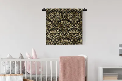 Produktbild von MuchoWow® Wandteppich Wandbehang Muster - Barock - Gold - Schwarz 60x60 cm Tapisserie Dekoration Wandtuch - Dekorationen - Wand Decke