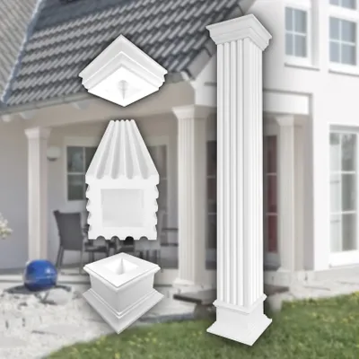 Produktbild von PRESTIGE DECOR Säule mit Steg-Kannelierung 405x405mm Quadratisch Kunstharzputz weiß, Fassadenverkleidung aussen Stucksäule Wandverkleidung (LC109 Komplettset 2, Größe L geschlossen)