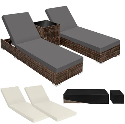 Produktbild von tectake® 2er Set Aluminium Rattan Sonnenliegen inklusive 2 Bezugssets und Schutzhülle