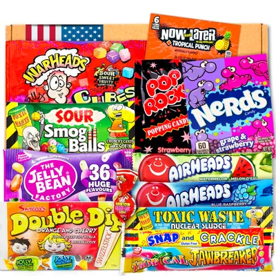 Produktbild von Amerikanische Süßigkeiten Box | USA American Candy Box | USA Import | Geschenkbox zum Geburtstag | Süße Überraschung | Urlaubs Sweets | Candymix | Can