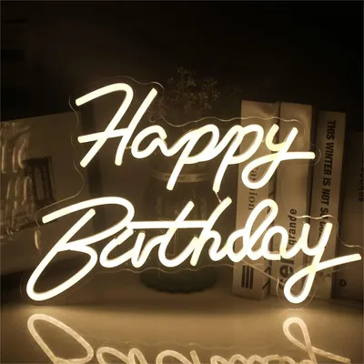 Produktbild von Strahlend helle LED "Happy Birthday" Dekoration (42x28cm) in Warmweiß – Energiesparend & Langlebig