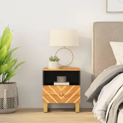 Obrázek produktu pro Noční stolek – Přístavec do ložnice – Úložný prostor – Masivní mangové dřevo – 49 x 39 x 19 cm – Hnědý