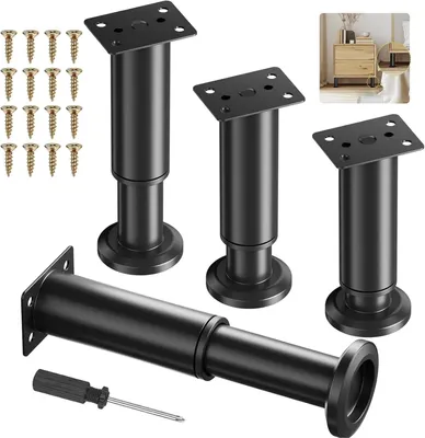 Produktbild von 4 verstellbare Möbelfüße, Höhenverstellbar von 18 cm bis 32 cm, Tischfüße aus schwarzem Metall für Schränke, Fernsehmöbel, Sofas und Nachttische