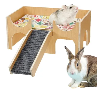 Immagine prodotto di Gabbia per criceti in legno con scaletta e nascondigli