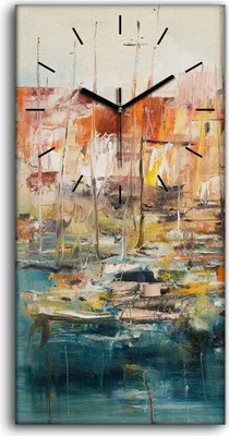 Produktbild von Leinwand Wanduhr Wandkunst Uhr 30x60 Gemälde Abstrakte Hafen Schiffe Boote Kunst - schwarze Hände