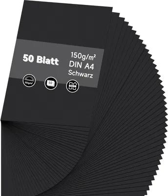 Produktbild von 60 Blatt Tonpapier A4 Bunt in 30 Farben, 150 g/m? Tonzeichenpapier A4, Buntes Papier, Bastelpapier Bunt, Tonkarton, Farbiges Papier für Origami und Bastelprojekte 50 Blatt Tonpapier A4 - Schwarzes