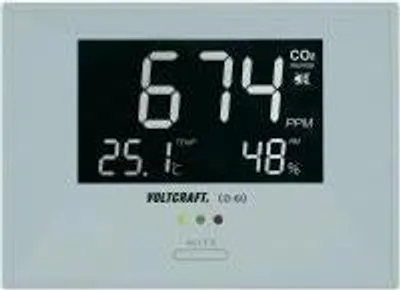 Zdjęcie produktu dla Wskaźnik jakości powietrza Voltcraft CO-60 do pomieszczeń biurowych, urządzenie do pomiaru powietrza w pomieszczeniu, CO2, temperatury i powietrza (CO-60)