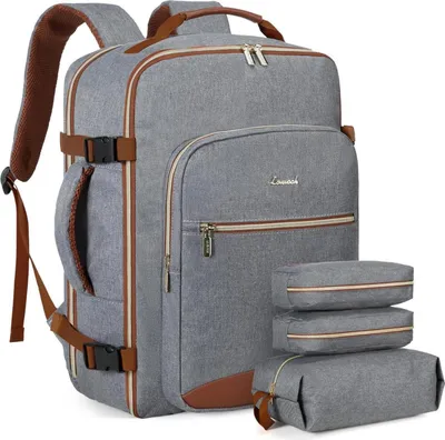Zdjęcie produktu dla LOVEVOOK Plecak na bagaż podręczny 40 l dla kobiet, laptop 17 cali, wodoodporny, biznesowy, turystyczny, ciemnoszary/brązowy