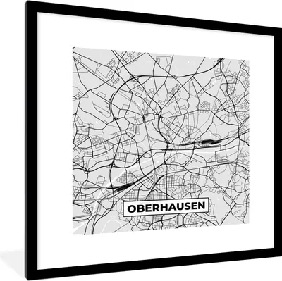 Produktbild von MuchoWow® Gerahmtes Poster Stadtplan - Deutschland - Karte - Oberhausen 40x40 cm - Poster mit Schwarzem Bilderrahmen Wandposter Rahmen Foto Bilder - Poster - Plakat im Rahmen