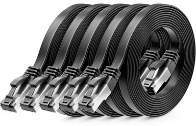 Produktbild von deleyCON 1m CAT 8 Flach Netzwerkkabel RJ45 40 Gbit/s, 5 Stück - Schwarz