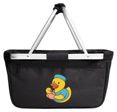 Produktbild von Huuraa Einkaufskorb Quietscheente Hebamme Comic Gummiente 20 Liter Black faltbarer Tragekorb Geschenkidee