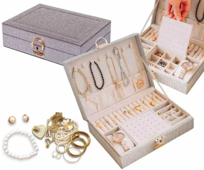 Imagen del producto de Caja de joyería Peterson para mujer, color y plateado, dimensiones: 23x17x7 cm